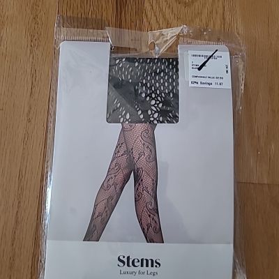 New Women's STEMS-5183 Fleur De Lis Fishnet Tights Black  One Size